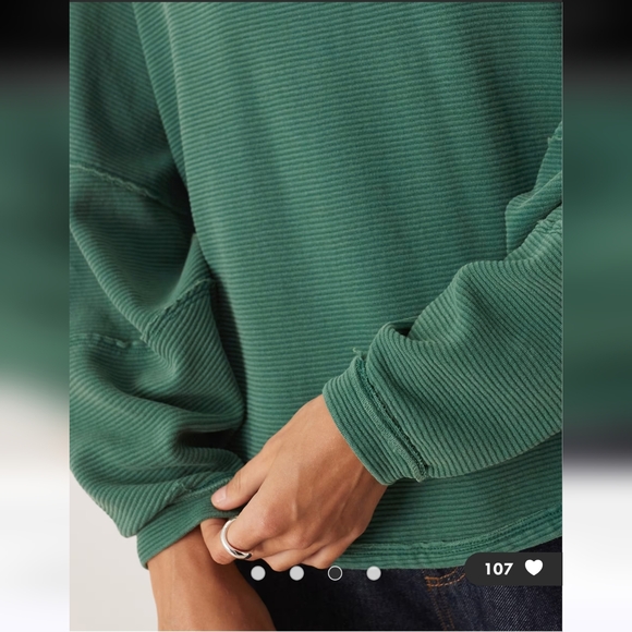 Free People Total Eclipse Tee In Pine Long Sleeve Ribbed Oversized Shirt - Picture 3 of 13